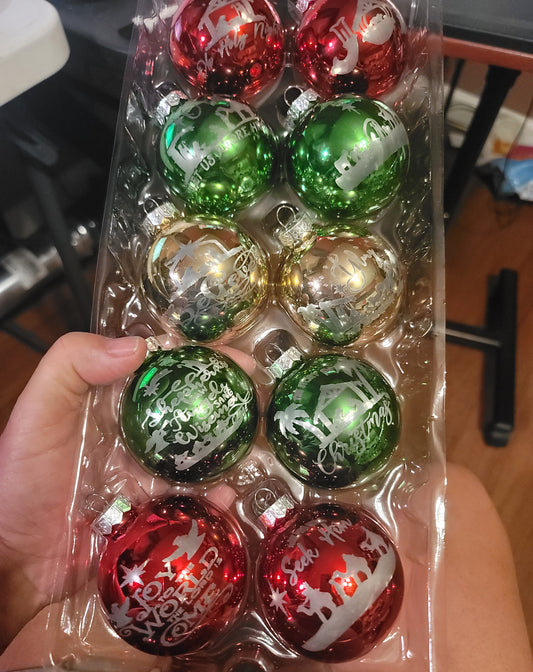 Multi colored engraved glass ornaments